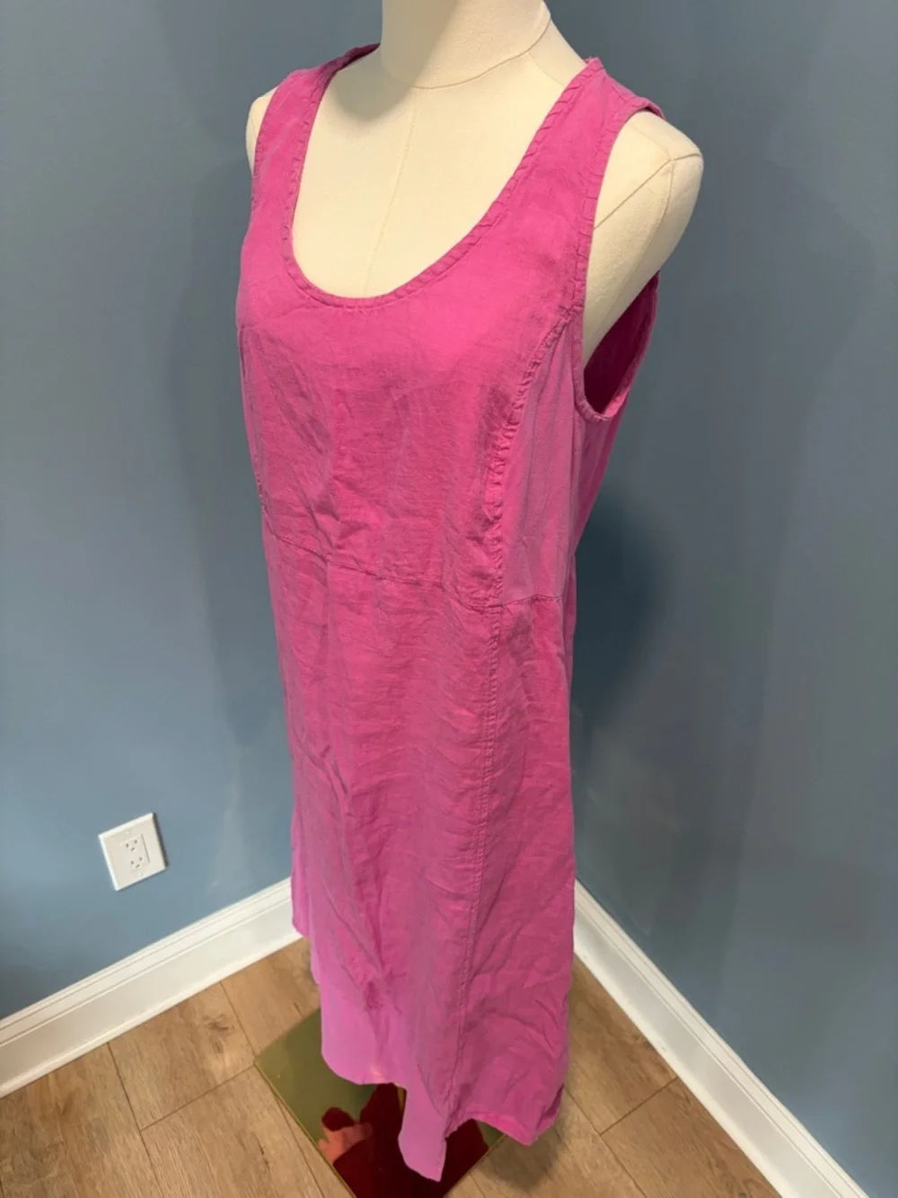 FLAX Pink Linen Sleeveless Midi Dress Size Small Made in Lithuania